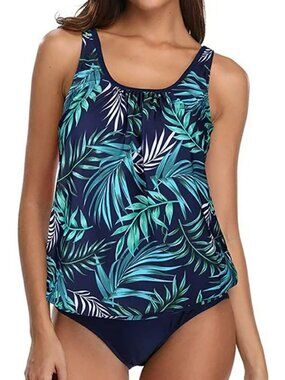 Tankini Top XL Swimsuit Push Up Padded Loose Fit Tropical Print